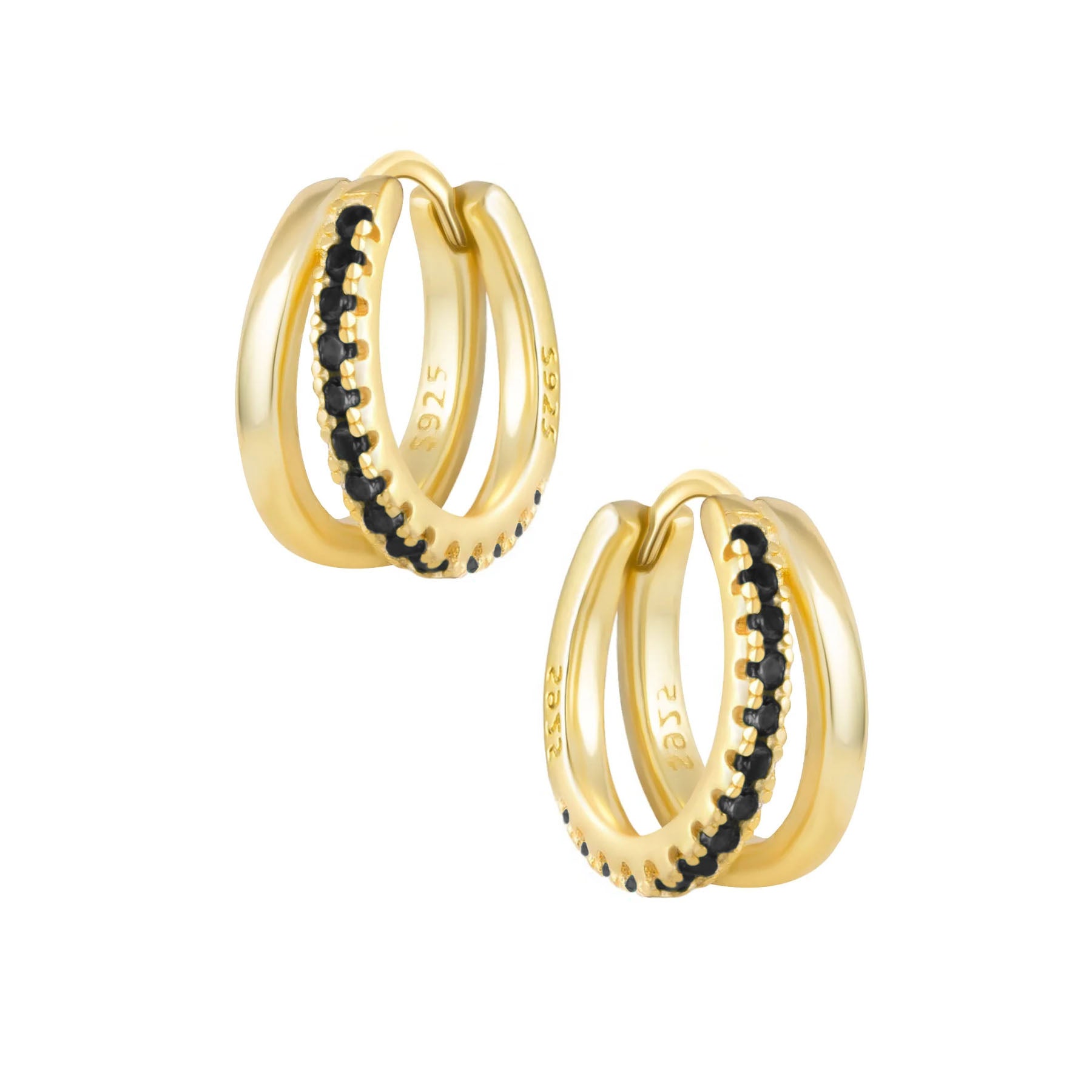Sterling silver double hoops with cubic zirconia detailing in gold and black. Adelaide hoops- Lephoria