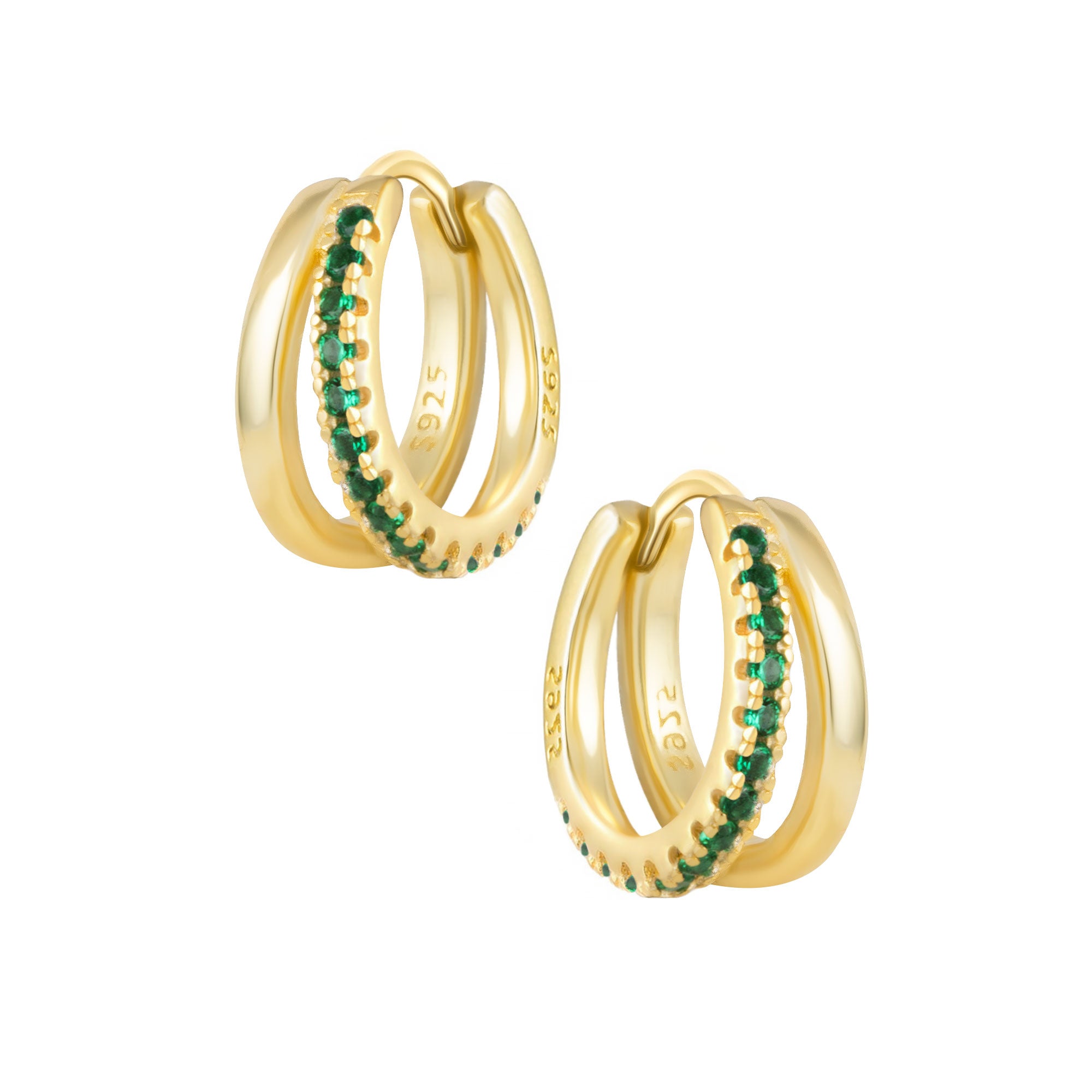 Sterling silver double hoops with cubic zirconia detailing in gold and green. Adelaide hoops- Lephoria