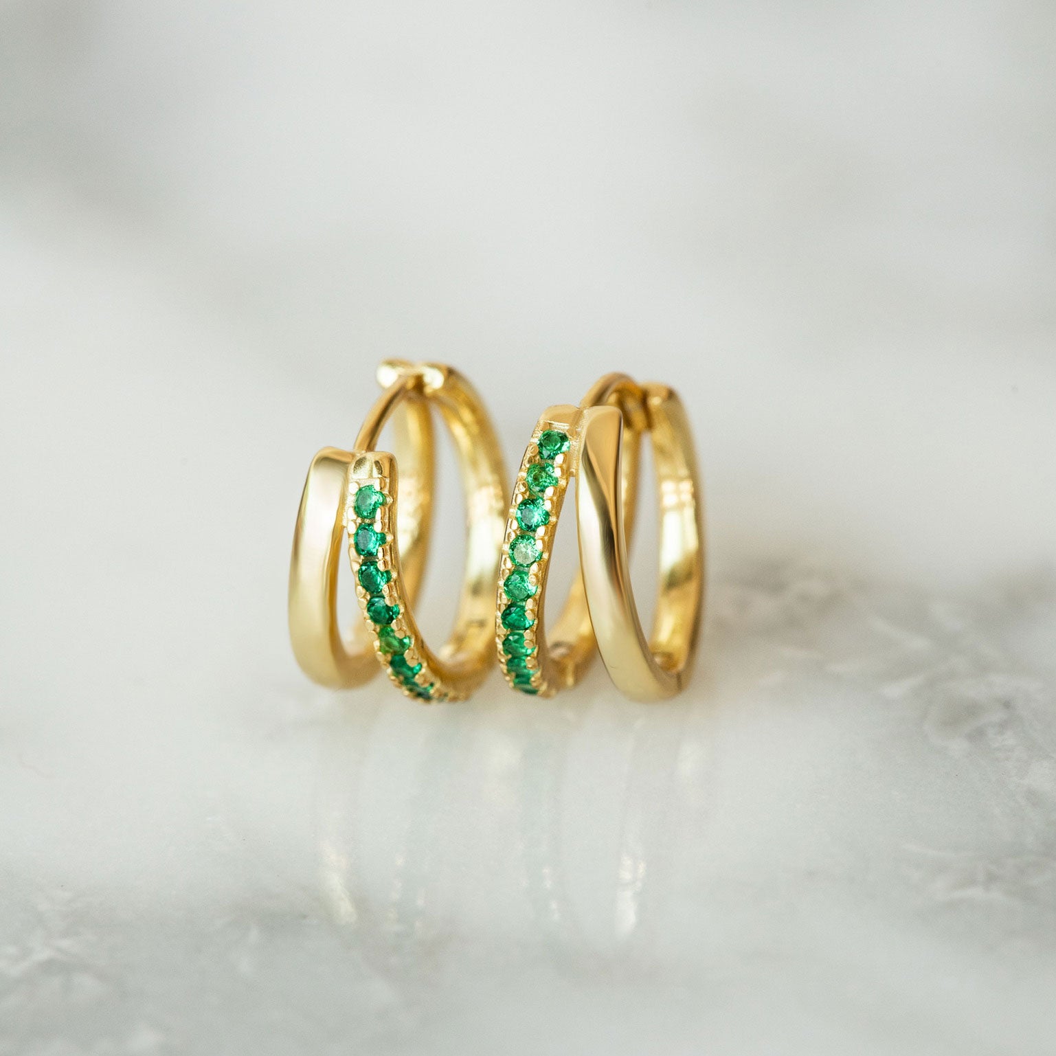 Sterling silver double hoops with cubic zirconia detailing in gold and green. Adelaide hoops- Lephoria