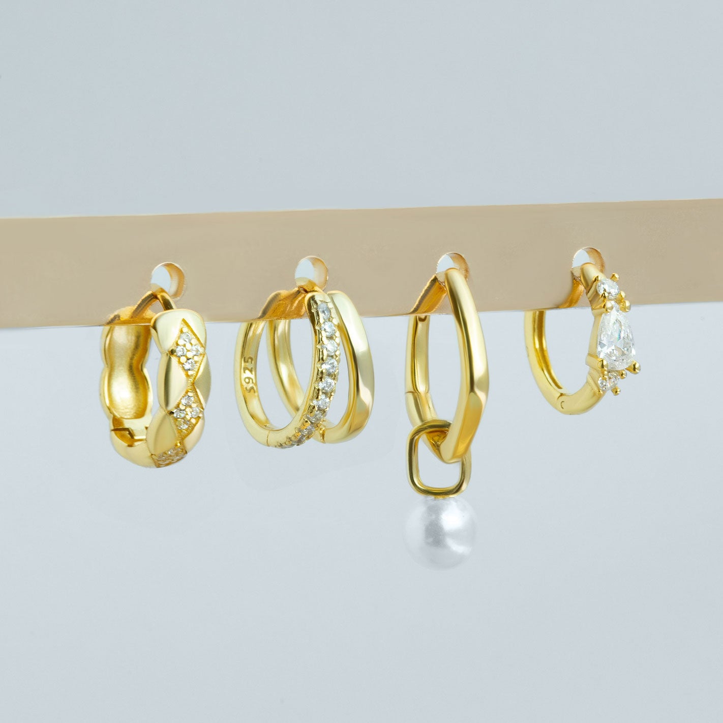 Sterling silver double hoops with cubic zirconia detailing in gold. Adelaide hoops- Lephoria