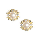 Sterling silver pearl and cubic zirconia detailing studs in gold. Affection pearl stud earrings- Lephoria