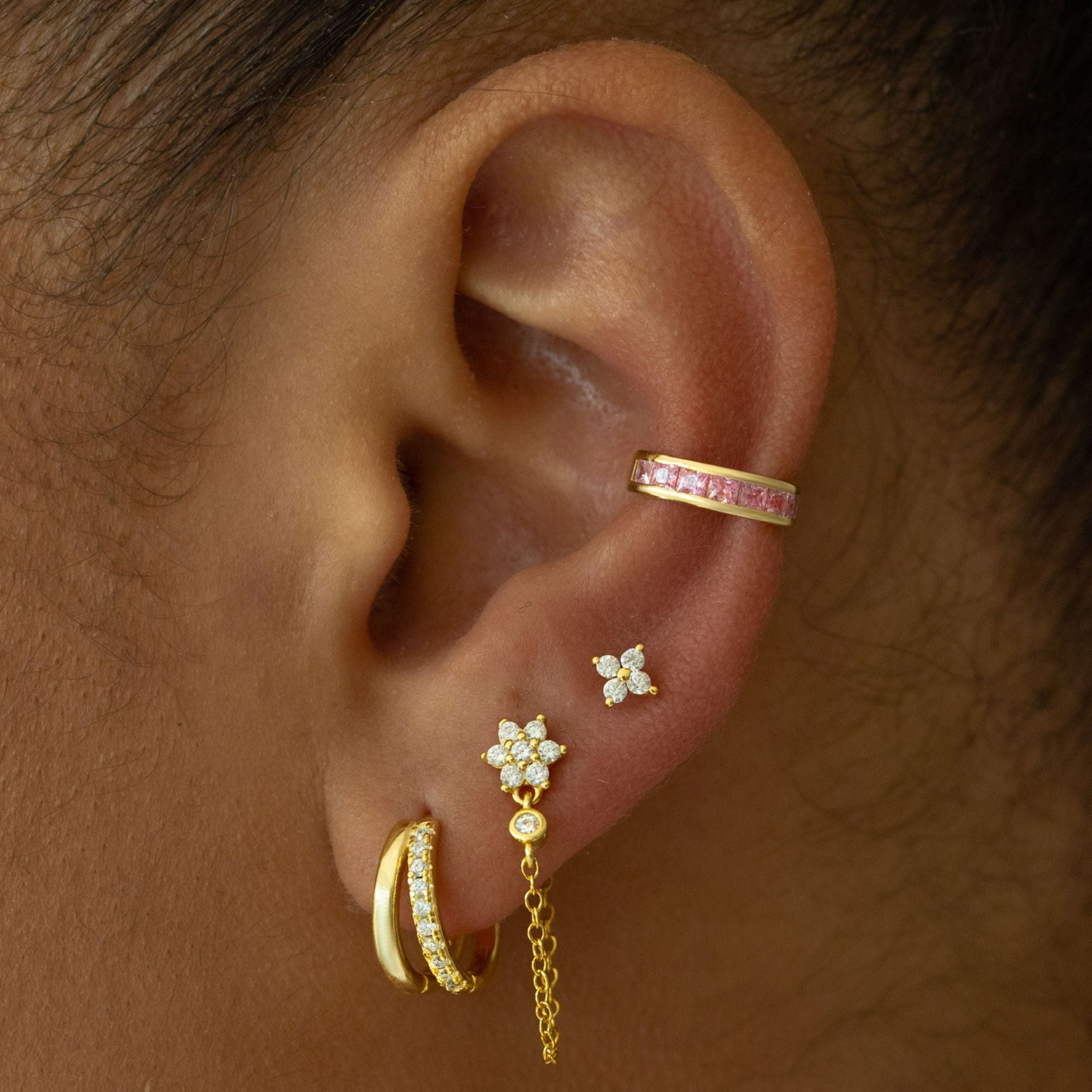 Sterling silver double hoops with cubic zirconia detailing in gold. Adelaide hoops- Lephoria