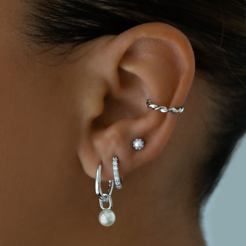Victoria Pearl Stud Earrings - Silver
