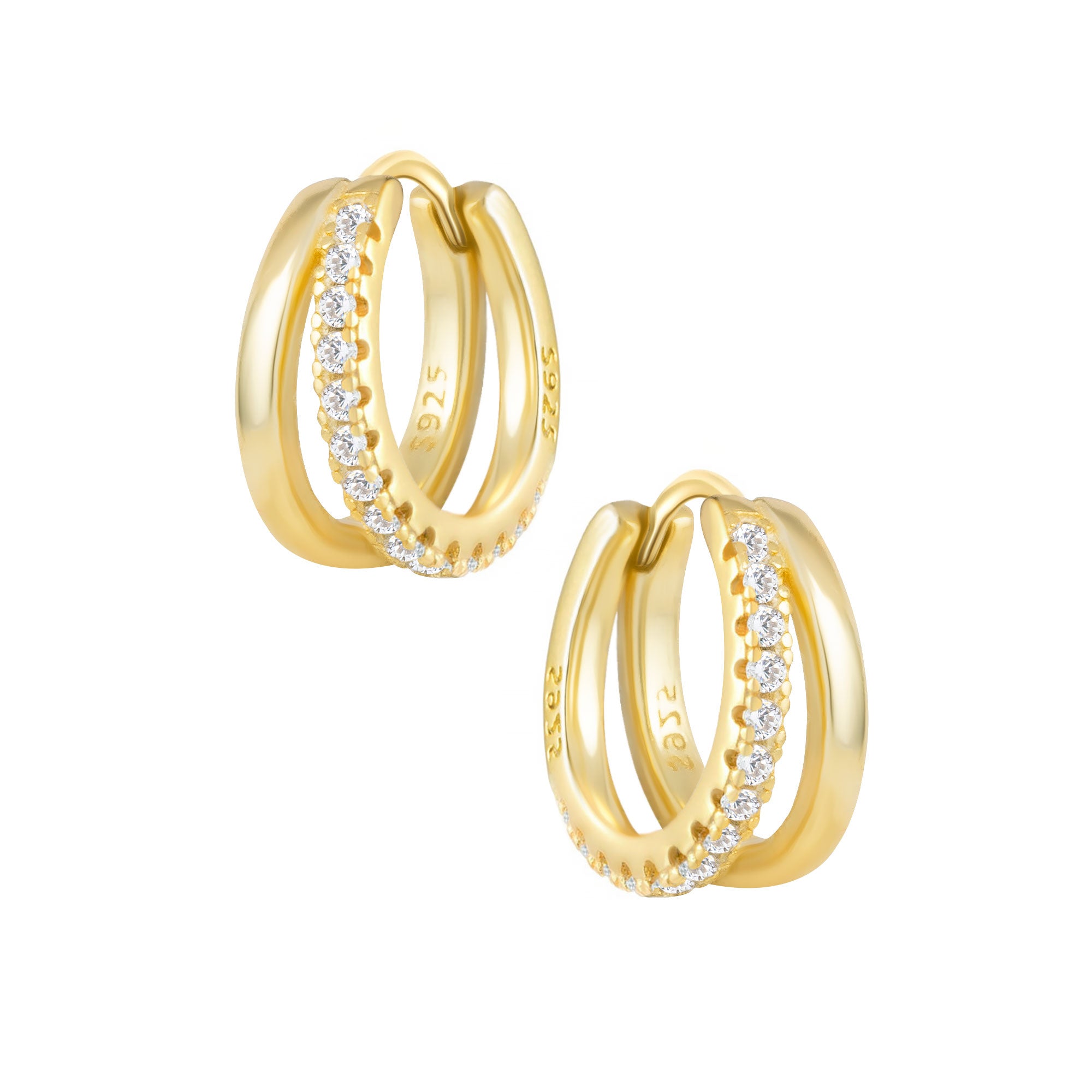 Sterling silver double hoops with cubic zirconia detailing in gold. Adelaide hoops- Lephoria 
