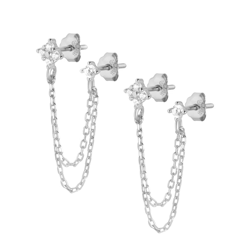 Stacy Double Stud Earrings - Silver