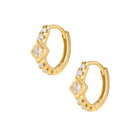 Sterling silver hoops in gold with a diamond shape cubic zirconia and smaller cubic zirconia detailing. Alexia hoop earrings- Lephoria 