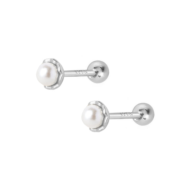 Victoria Pearl Stud Earrings - Silver