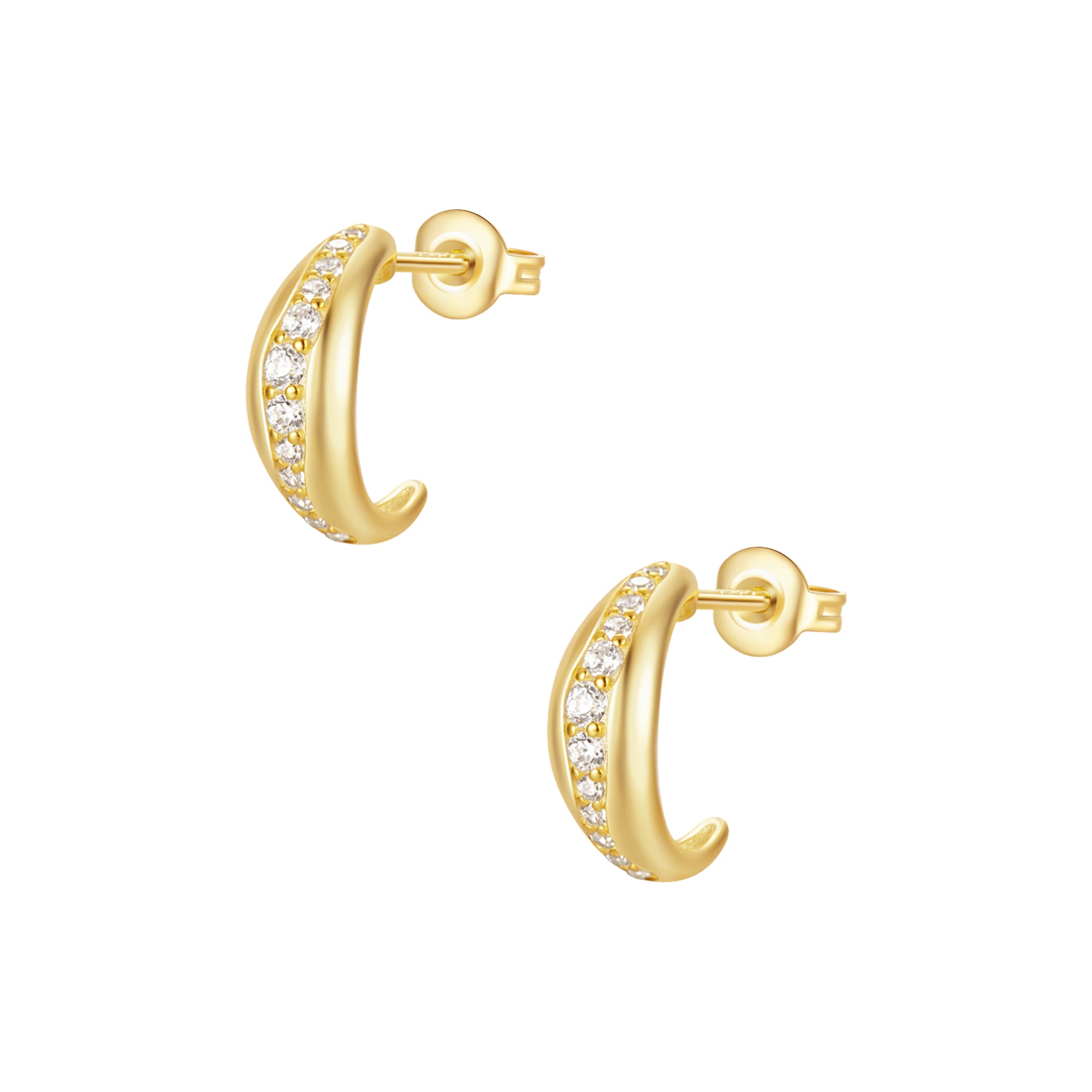 Sterling silver cubic zirconia detailing earrings in gold. Abigail hoops- Lephoria