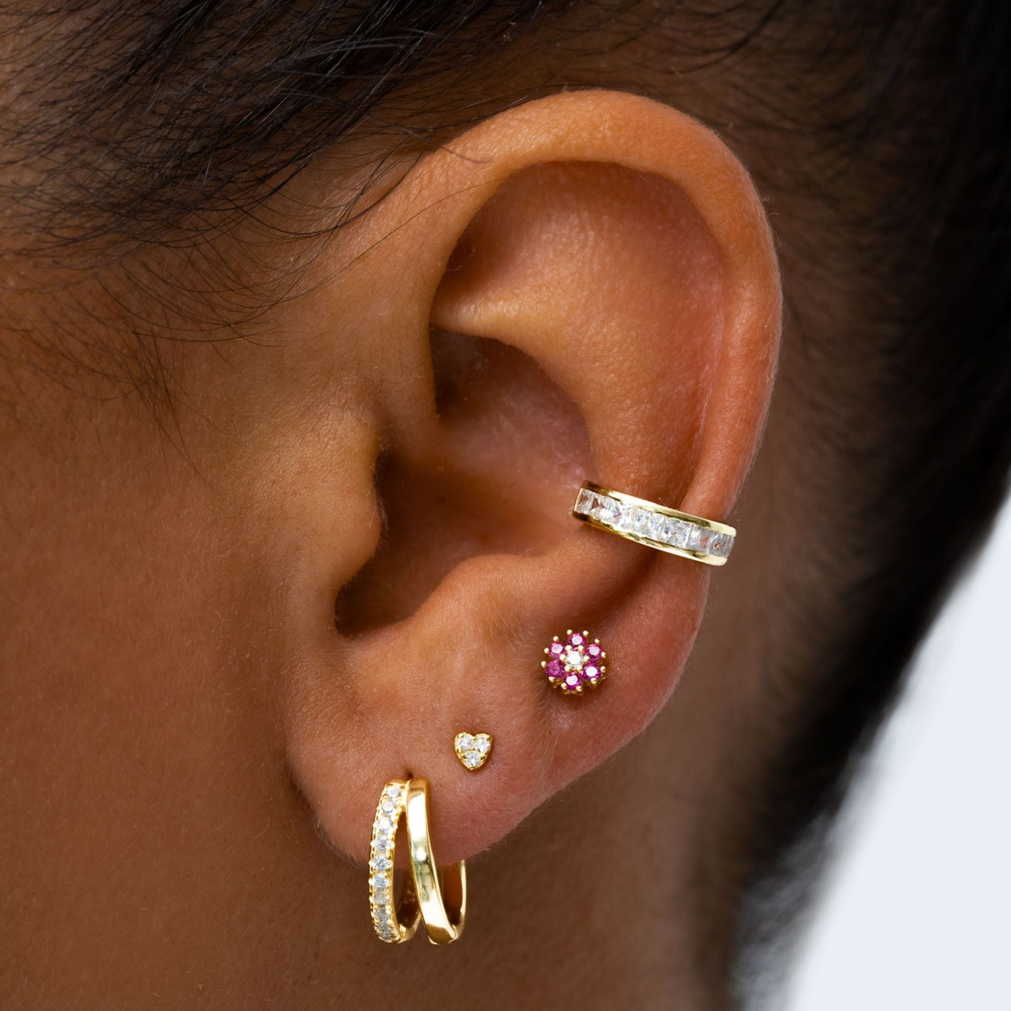 Sterling silver double hoops with cubic zirconia detailing in gold. Adelaide hoops- Lephoria 
