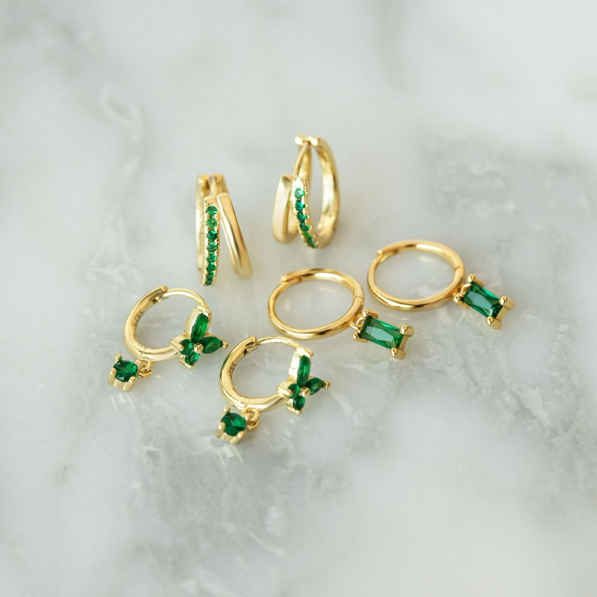 Sterling silver double hoops with cubic zirconia detailing in gold and green. Adelaide hoops- Lephoria 
