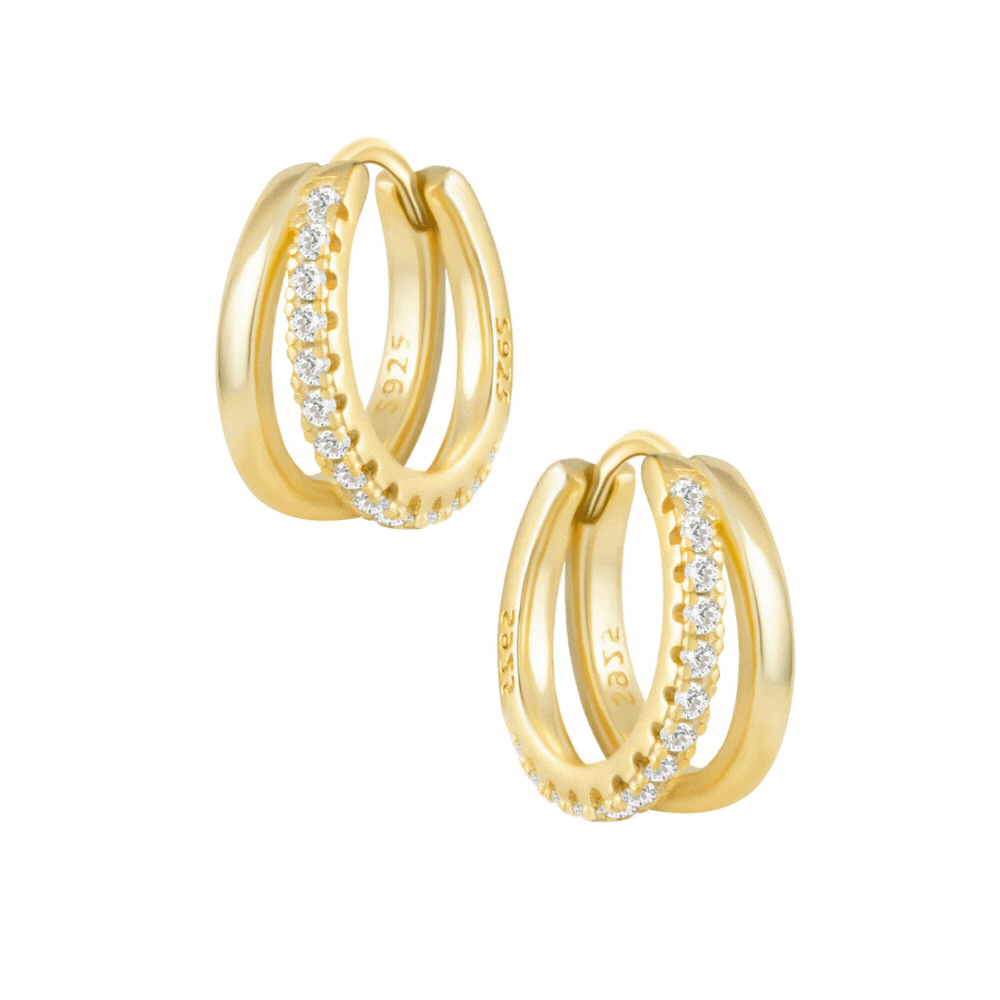 Sterling silver double hoops with cubic zirconia detailing in gold. Available in different stone colours. Adelaide hoops- Lephoria 
