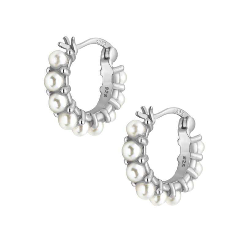Suzie Pearl Hoop Earrings - Silver