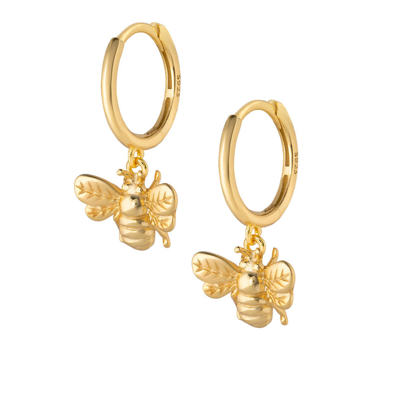 Bee Hoop Earrings - Gold