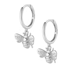Bee Hoop Earrings - Silver