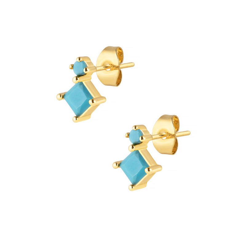 Aqua Stud Earrings - Gold