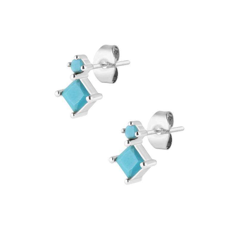 Aqua Stud Earrings - Silver