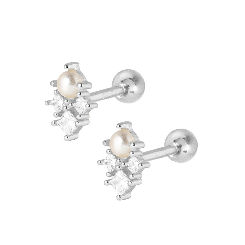 Penelope Pearl Stud Earrings - Silver