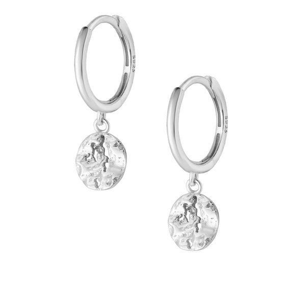 Coin Hoop Earrings - Silver