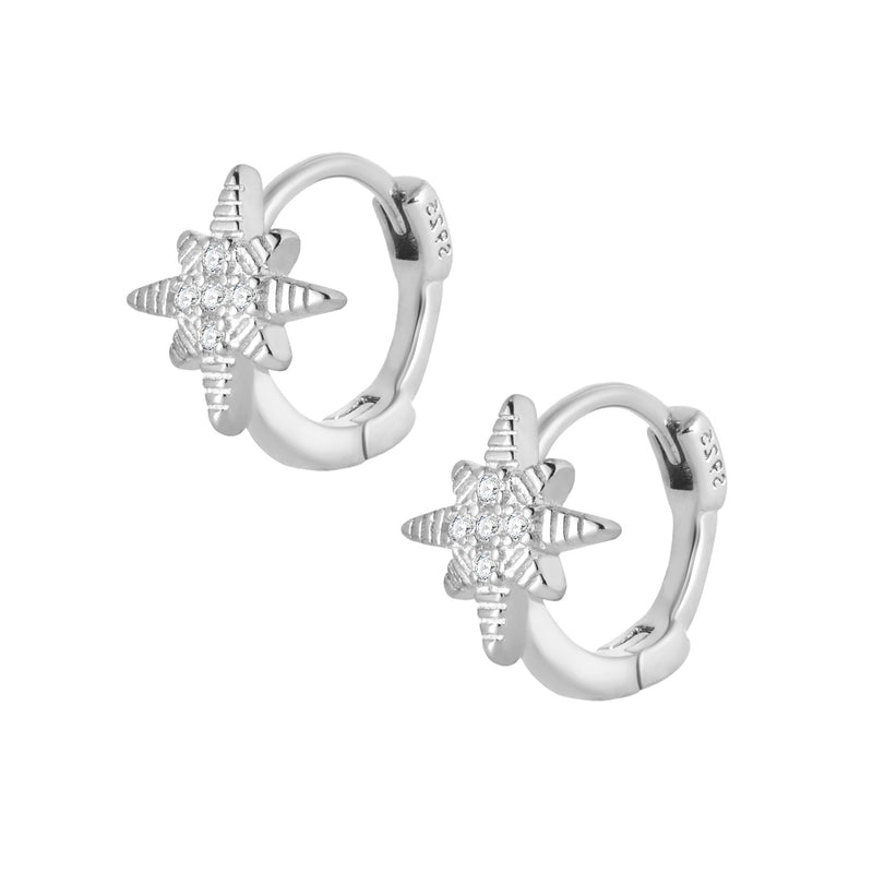 North Star Hoop Earrings - Silver