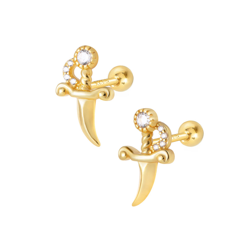 Sword Stud Earrings - Gold