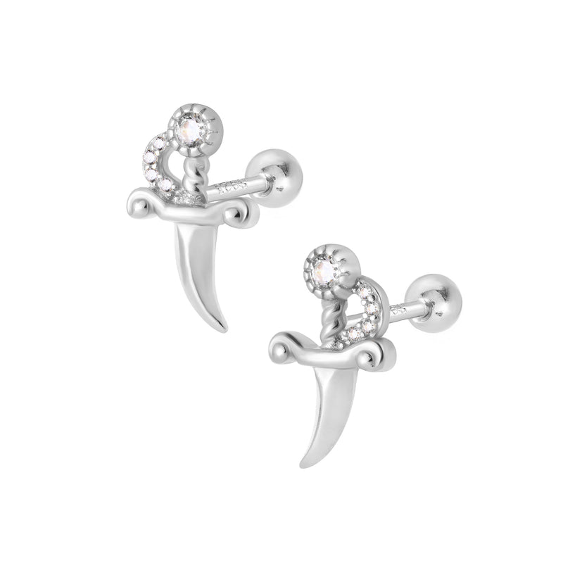 Sword Stud Earrings - Silver